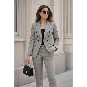 NWT  VERONICA BEARD Black White Plaid Blazer Pants Suit   Women's Size 16